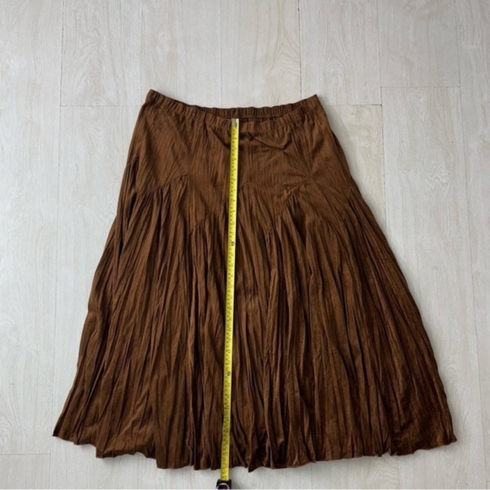 Coldwater Creek Brown Suede Midi Skirt Elastic Waist Flounce Hem M - Picture 8 of 10